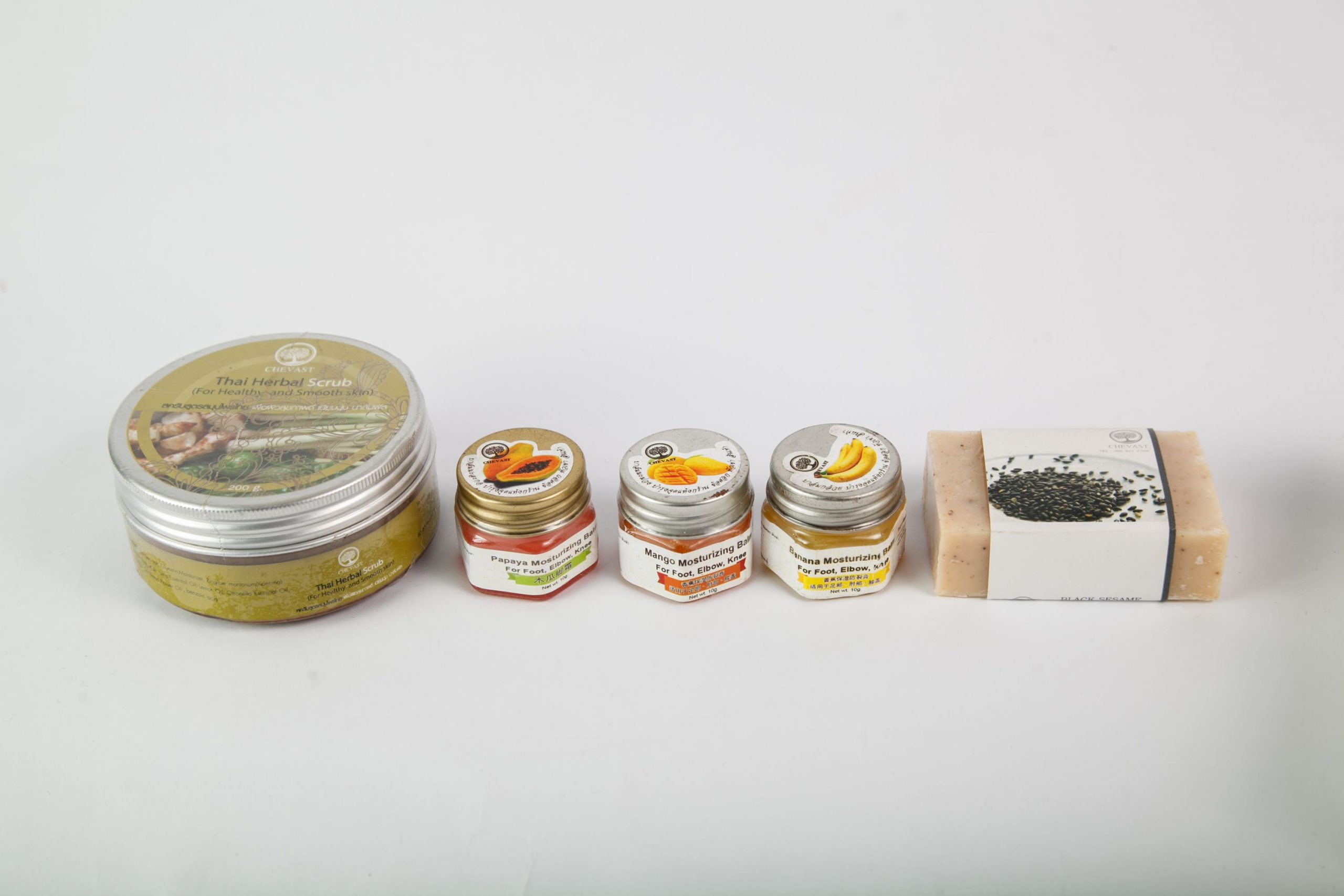 Chevast Gift Set Thai Herbal Scrub Papaya Mango Banana Moisturising Balm and Soap #05